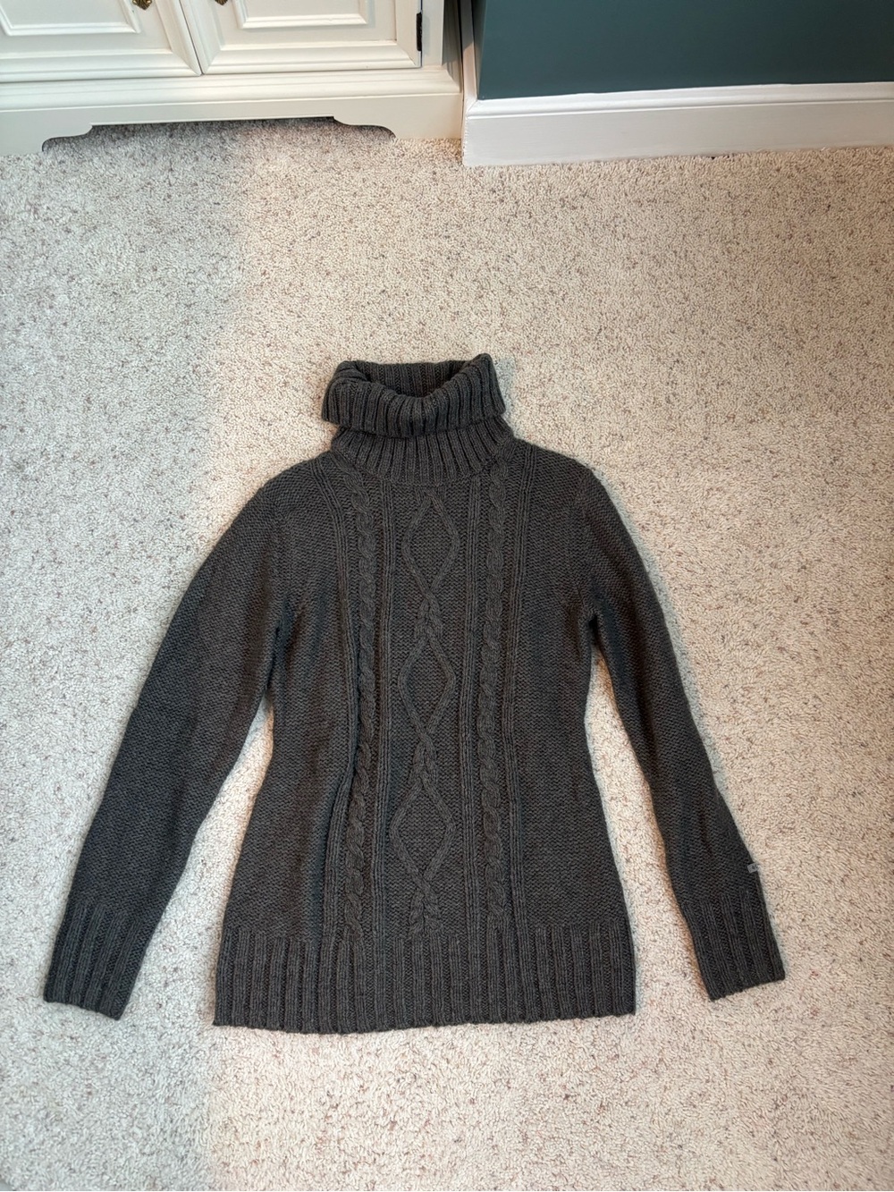 Cable-Knit Turtleneck Sweater - Charcoal Gray